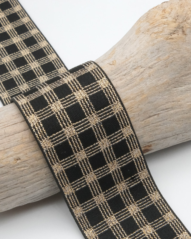 Elastique Lurex Design 40MM Carré Or et Noir - Maison Klem